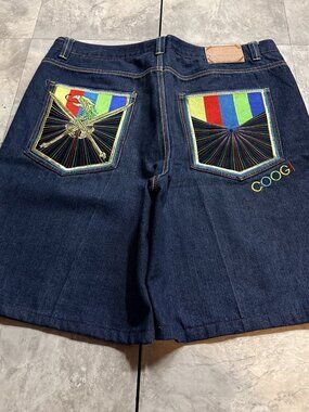 Coogi Baggy Denim Jorts 42x15 Dark Indigo Rainbow